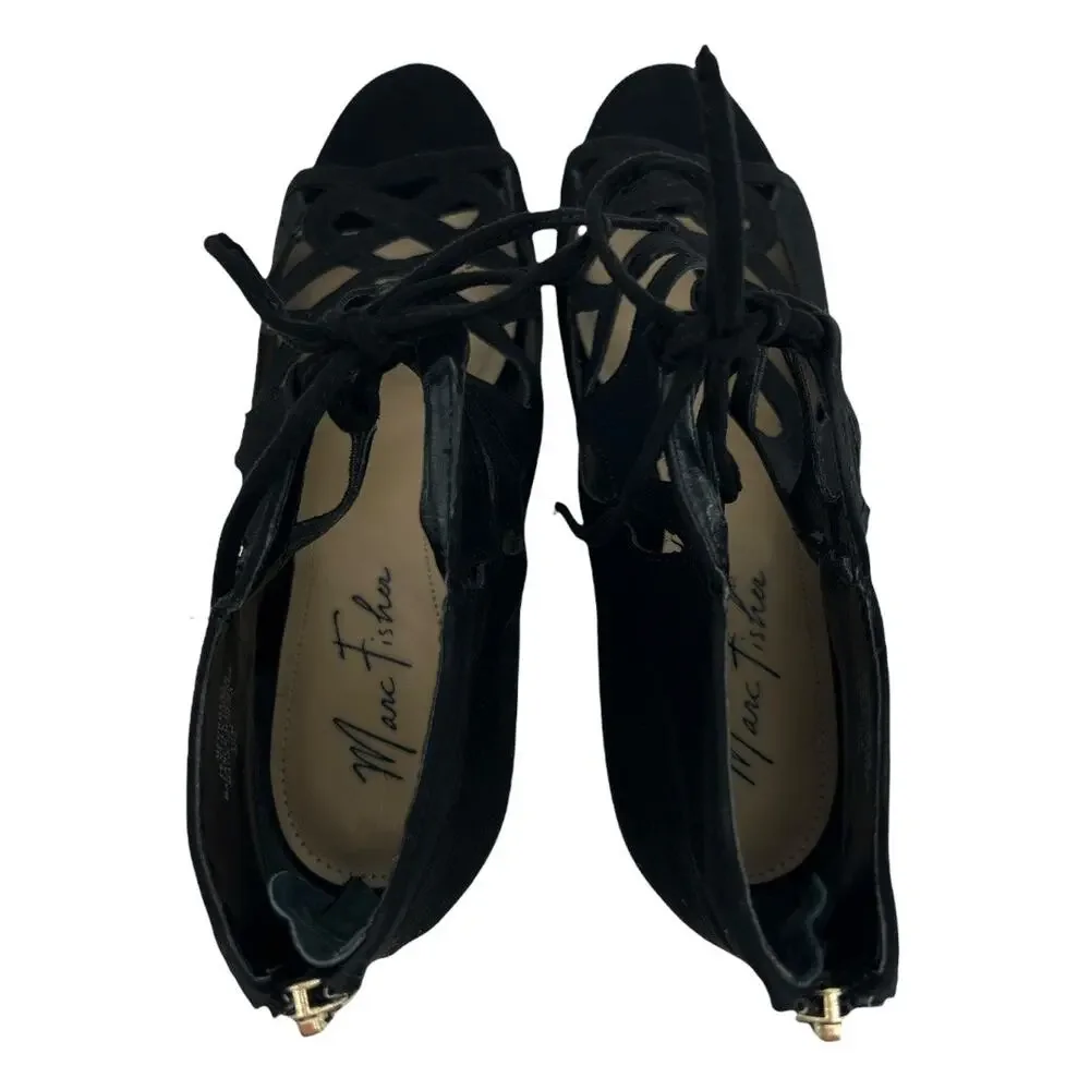 Marc Fisher (10) Urbana Black Faux Suede Lace Up Caged Stiletto Ankle Booties - Picture 7 of 11